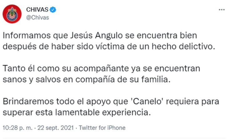Jesús 'Canelo' Angulo, jugador de Chivas, involucrado en un hecho delictivo