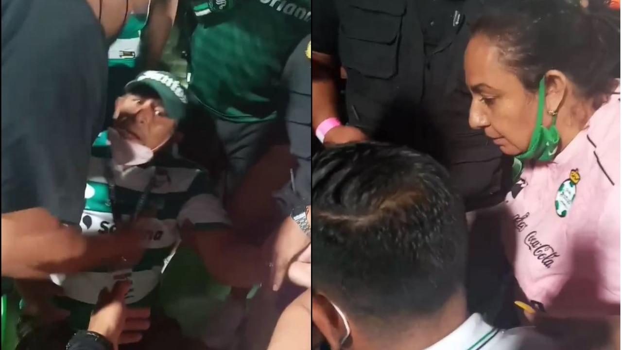 A través de redes sociales se ha vuelto viral un video en el que un aficionado de Santos Laguna está siendo desalojado del Estadio Corona “porque está vetado”.  (ESPECIAL)