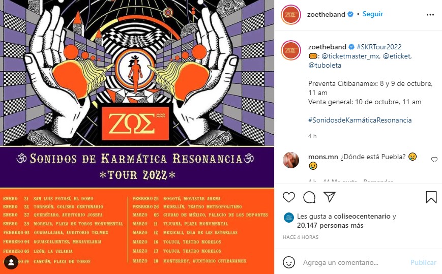 Zoé the band traerá a Torreón su Tour Sonidos de Karmática Resonancia 