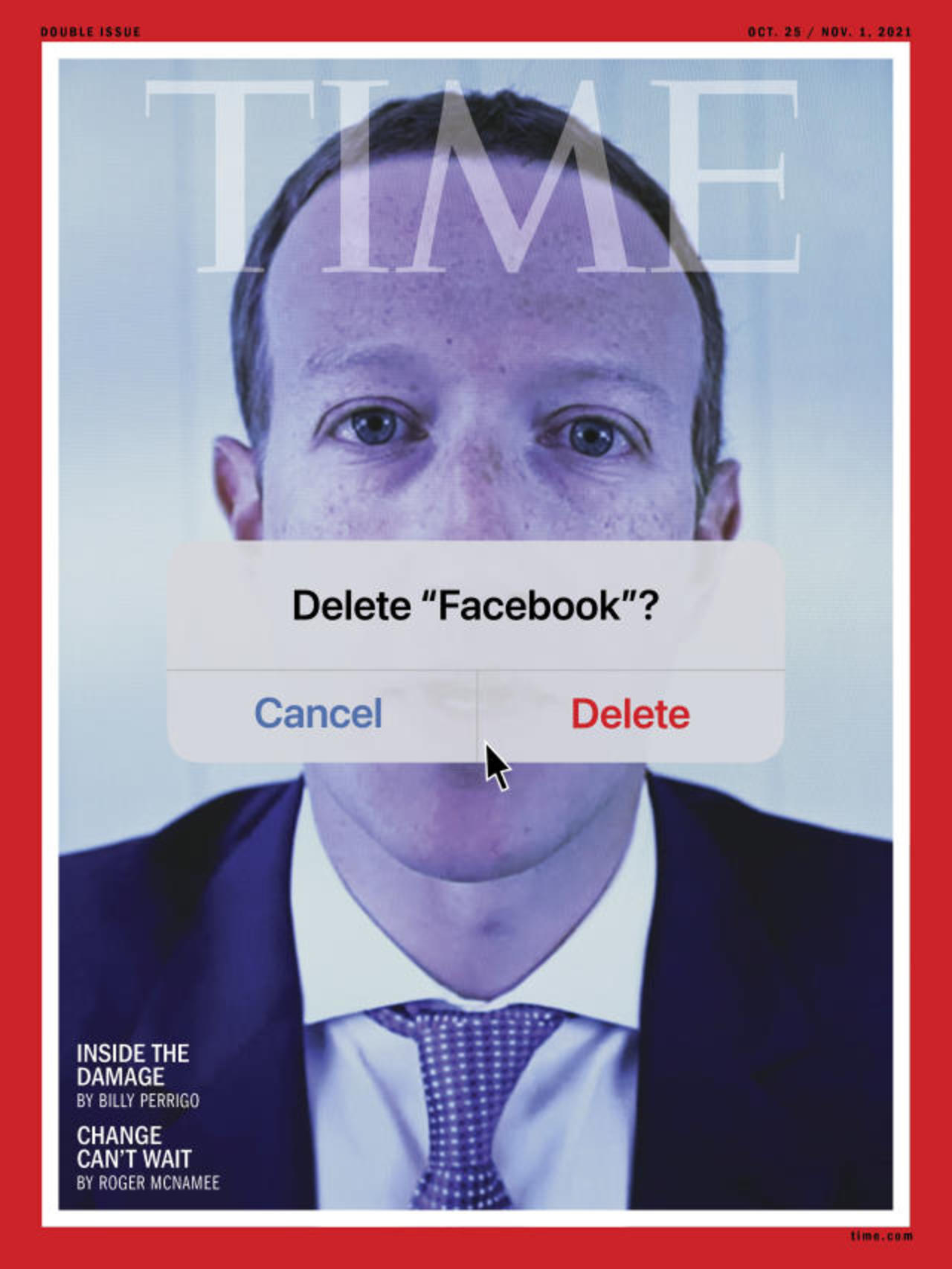 Luego de la caída mundial de las redes sociales Facebook, Instagram y WhatsApp debido a una prueba mal ejecutada, la revista estadounidense Time, dedicó su número más reciente a Mark Zuckerberg, el CEO de la compañía que gestiona dichas redes. (ESPECIAL) 
