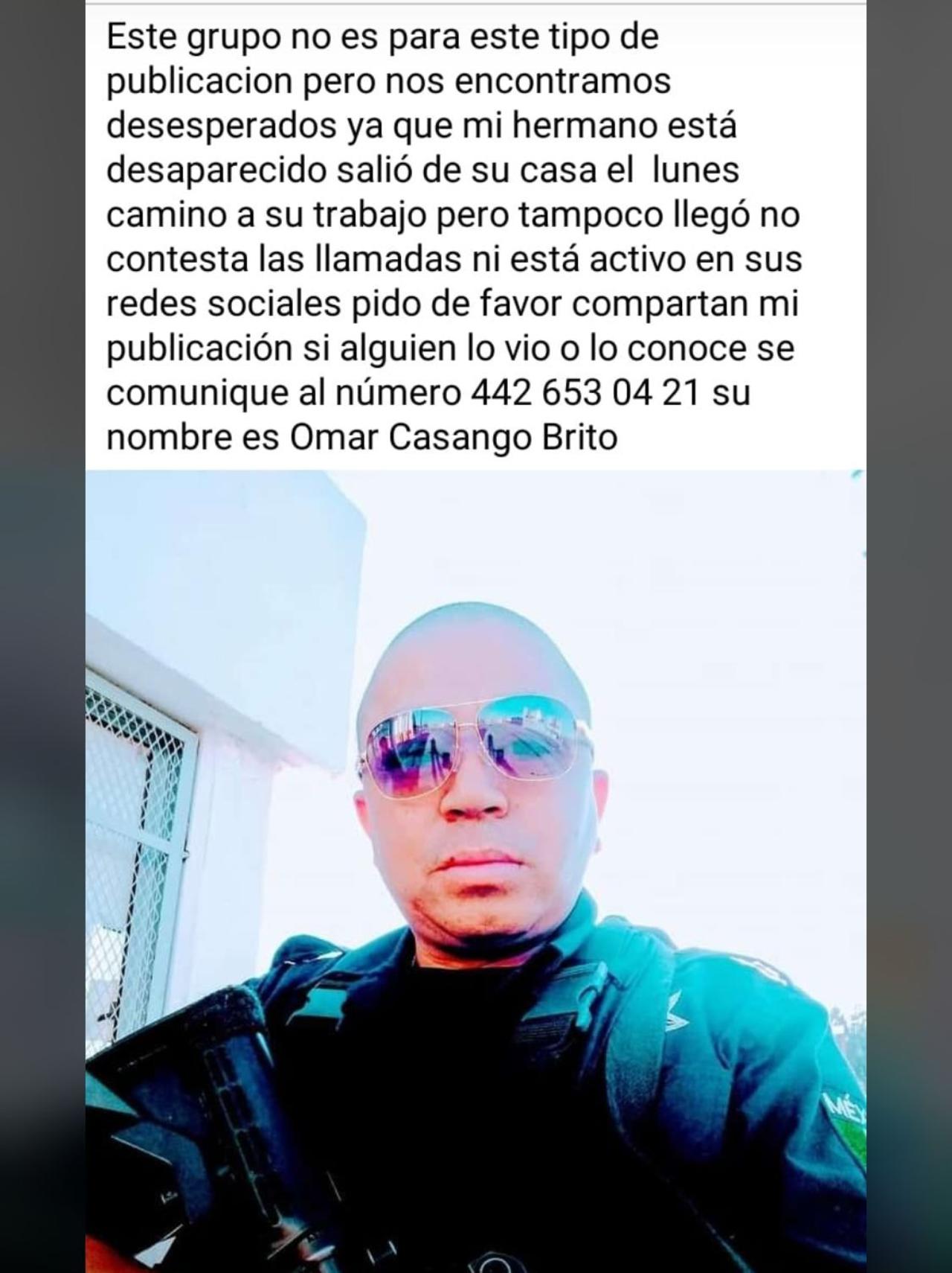Fue a través de un grupo de Facebook que uno de sus hermanos reportó que Omar Casango Brito, había salido desde el pasado lunes de su domicilio, no obstante, desde entonces se desconocía su paradero.

