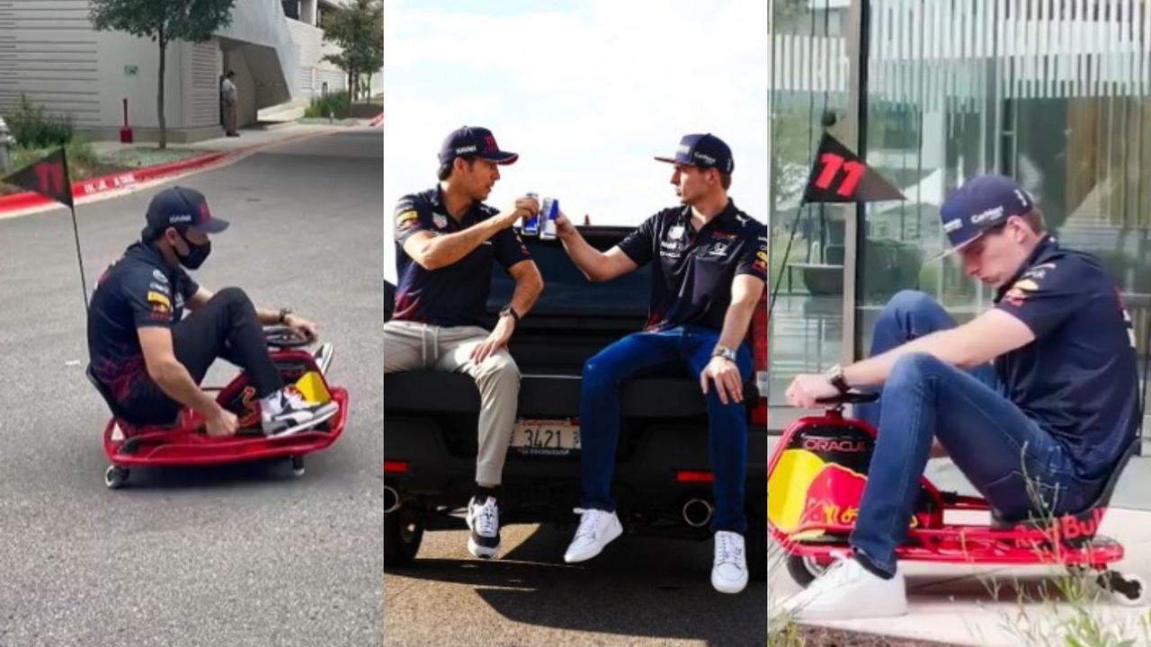 Max Verstappen, actual líder del campeonato mundial de Fórmula Uno 2021, y su compañero Sergio Pérez (cuarto en la competencia), aparecieron en las redes sociales de Red Bull mostrando lo bien que la pasan en su tiempo libre. (ESPECIAL)