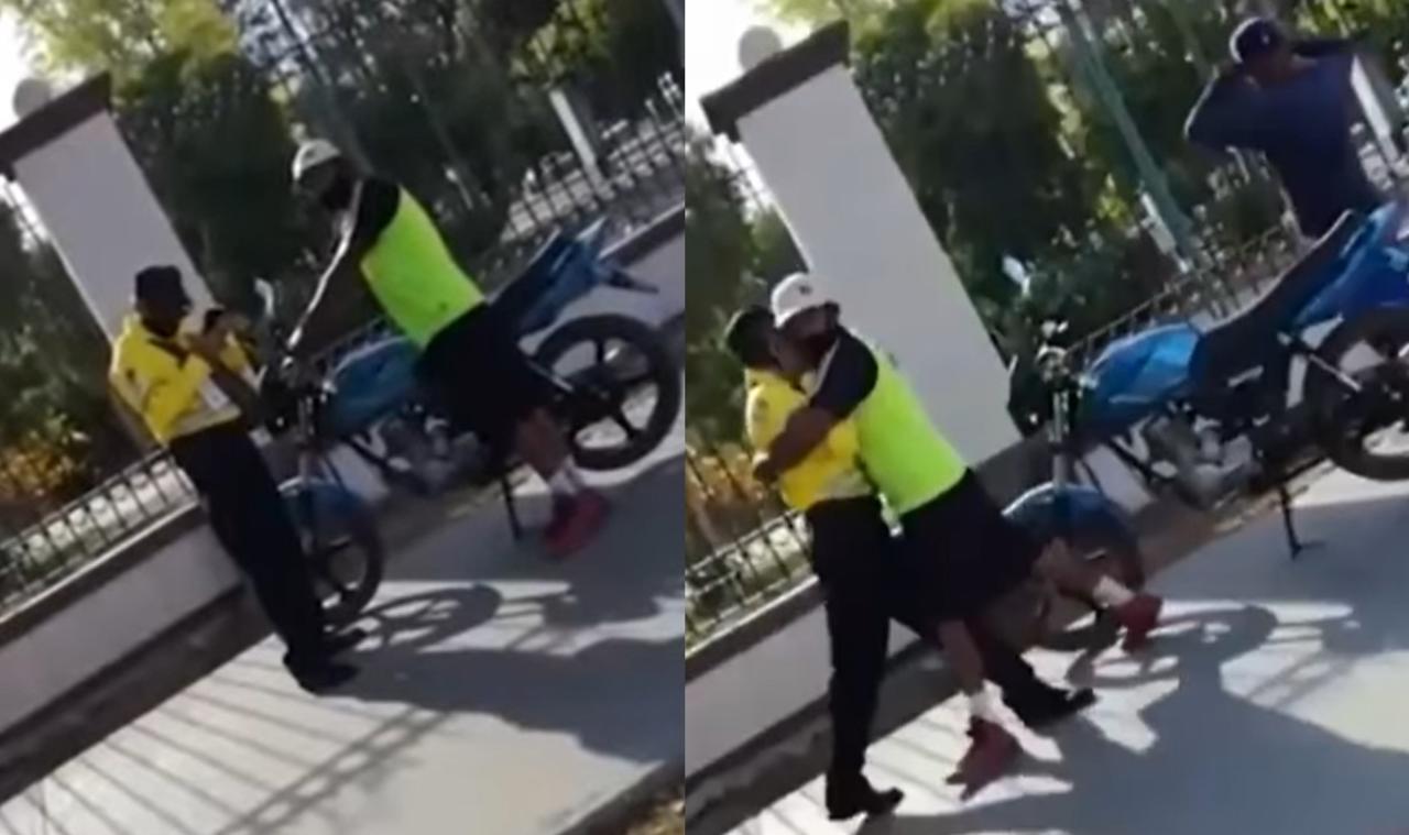 Con un abrazo el hombre impidió recibir una multa y que se llevaran su motocicleta a las afueras del Bosque Venustiano Carranza de Torreón (CAPTURA)