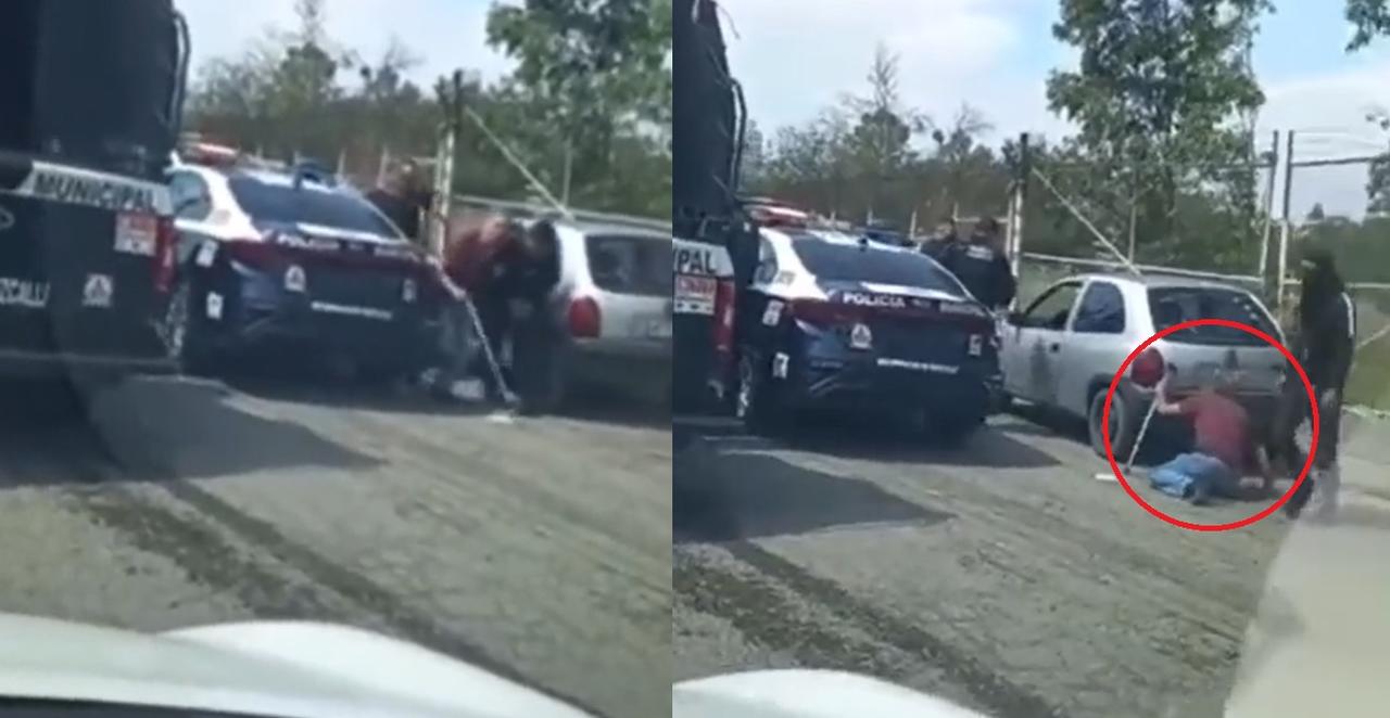 La policía de Cuautitlán Izcalli, fue captada agrediendo al hombre mayor en una supuesta revisión (CAPTURA)  