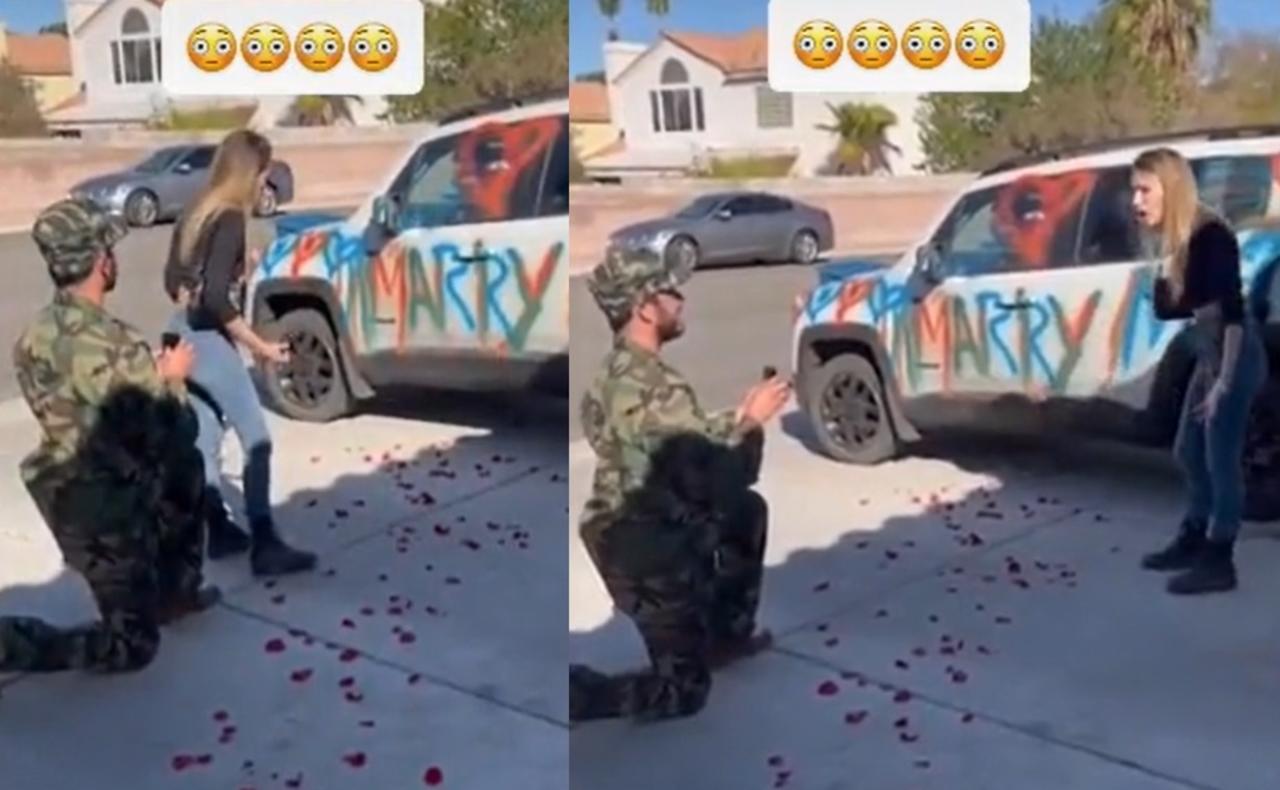 La mujer reaccionó bastante molesta luego de que viera su camioneta rayada por su pareja con el fin de proponerle matrimonio (CAPTURA) 