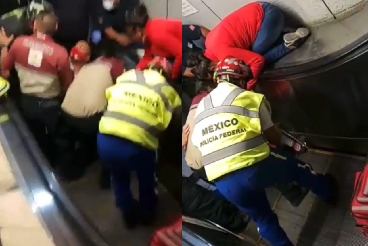 Rescatistas de la CDMX acudieron a auxiliar a la niña cuyo pie quedó atrapado en una de las orillas de las escaleras eléctricas del Metro (CAPTURA) 