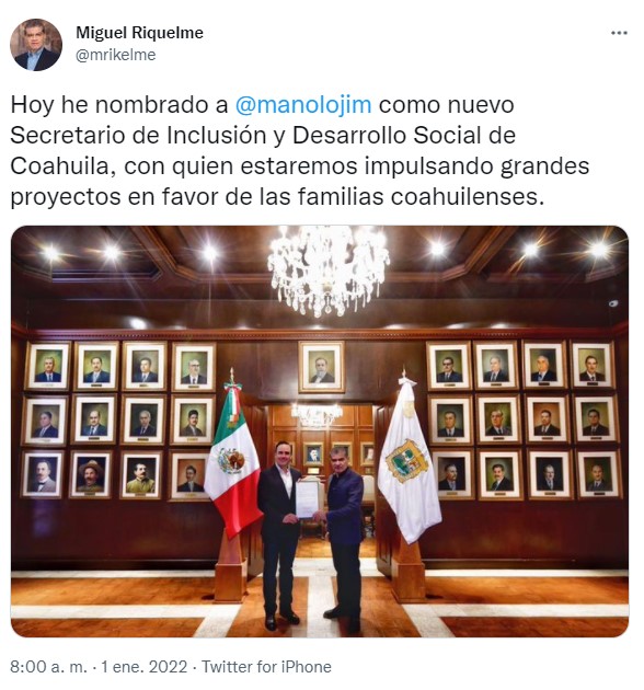 Realiza el gobernador de Coahuila, Miguel Riquelme, nombramiento de funcionarios