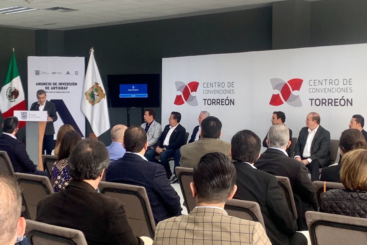 Anuncian inversión de 7.5 millones de pesos y la generación de 250 empleos en Torreón con la llegada de Artigraf. (EL SIGLOD E TORREÓN)