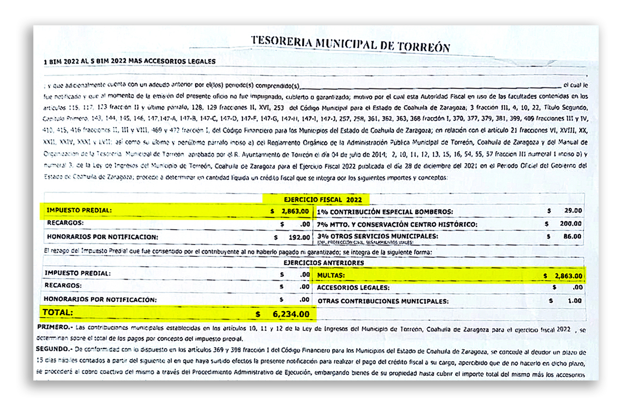 El Municipio de Torreón ha enviado notificaciones a los deudores morosos del Predial, pero se ha incluido a los del año que aún no concluye.