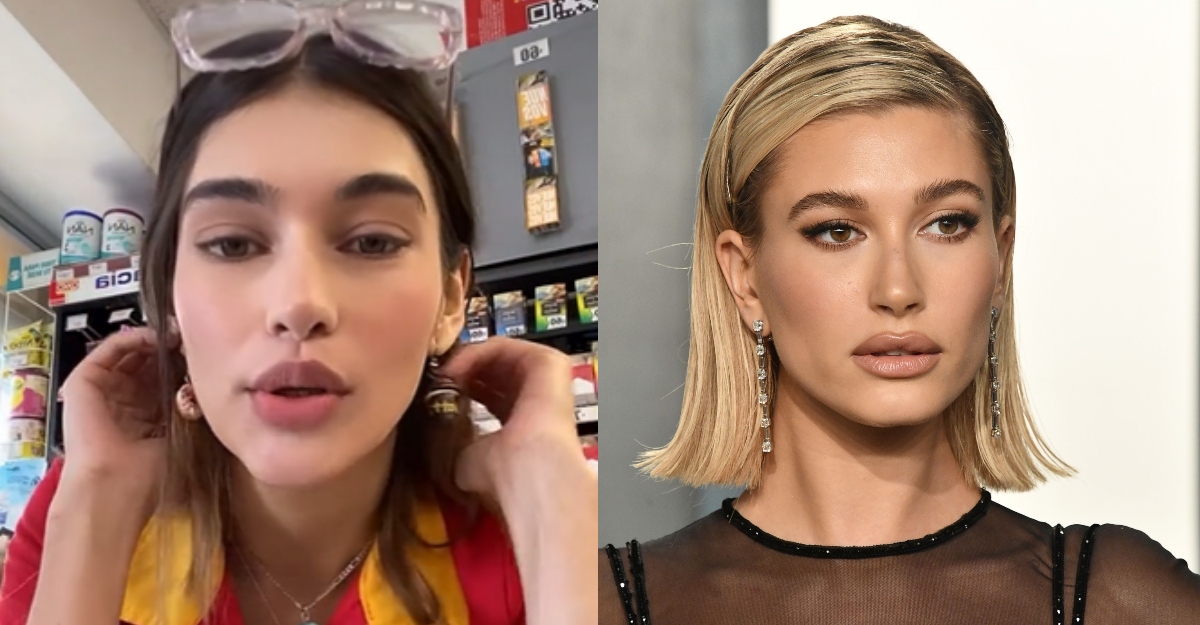 ¿Cómo dos gotas de agua? Cajera de Oxxo sorprende con enorme parecido a Hailey Bieber