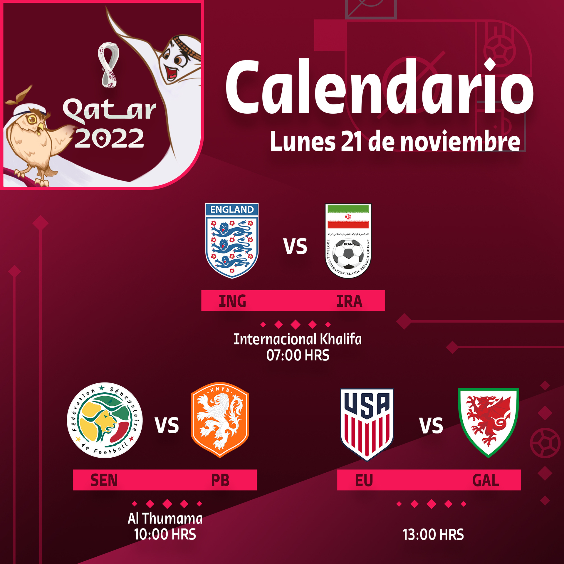 A qué hora y en dónde ver los juegos lunes 21 de noviembre en el Mundial de Qatar 2022? - Siglo