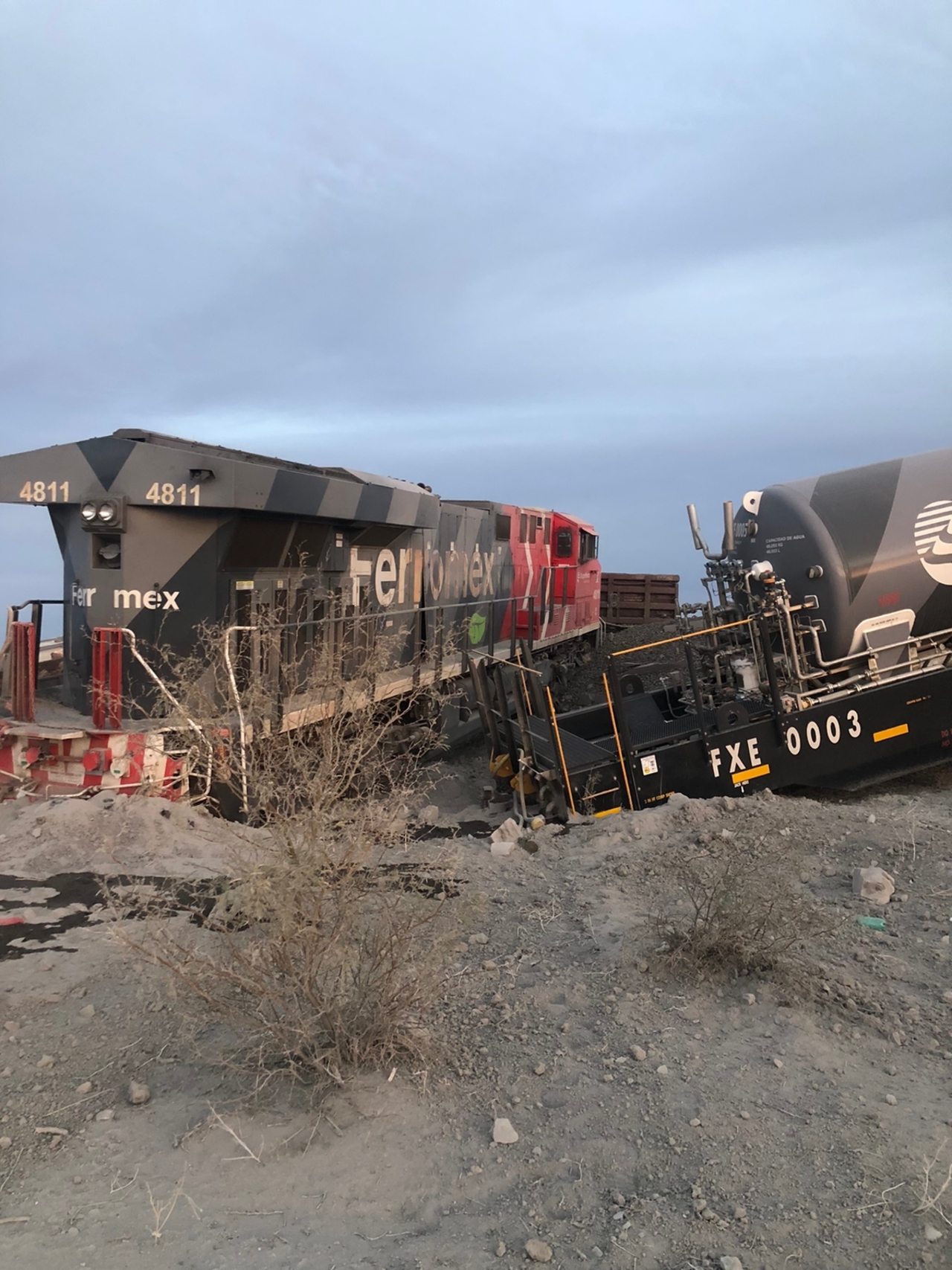 Dos máquinas del tren y alrededor de diez vagones se descarrilaron derramando diversos granos.