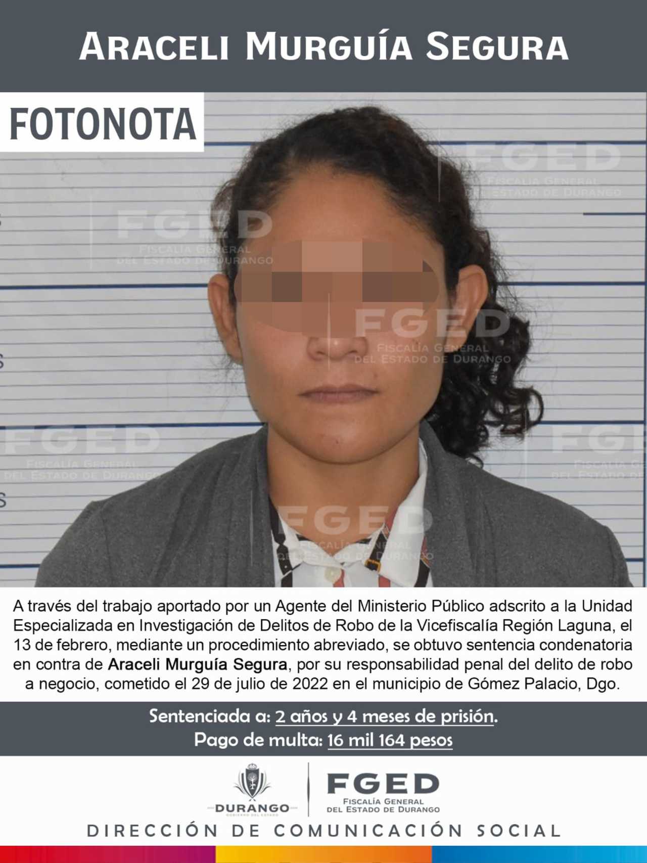 La mujer fue detenida en el mes de julio del año 2022 en un centro comercial de Gómez Palacio por el delito de robo. (EL SIGLO DE TORREÓN)