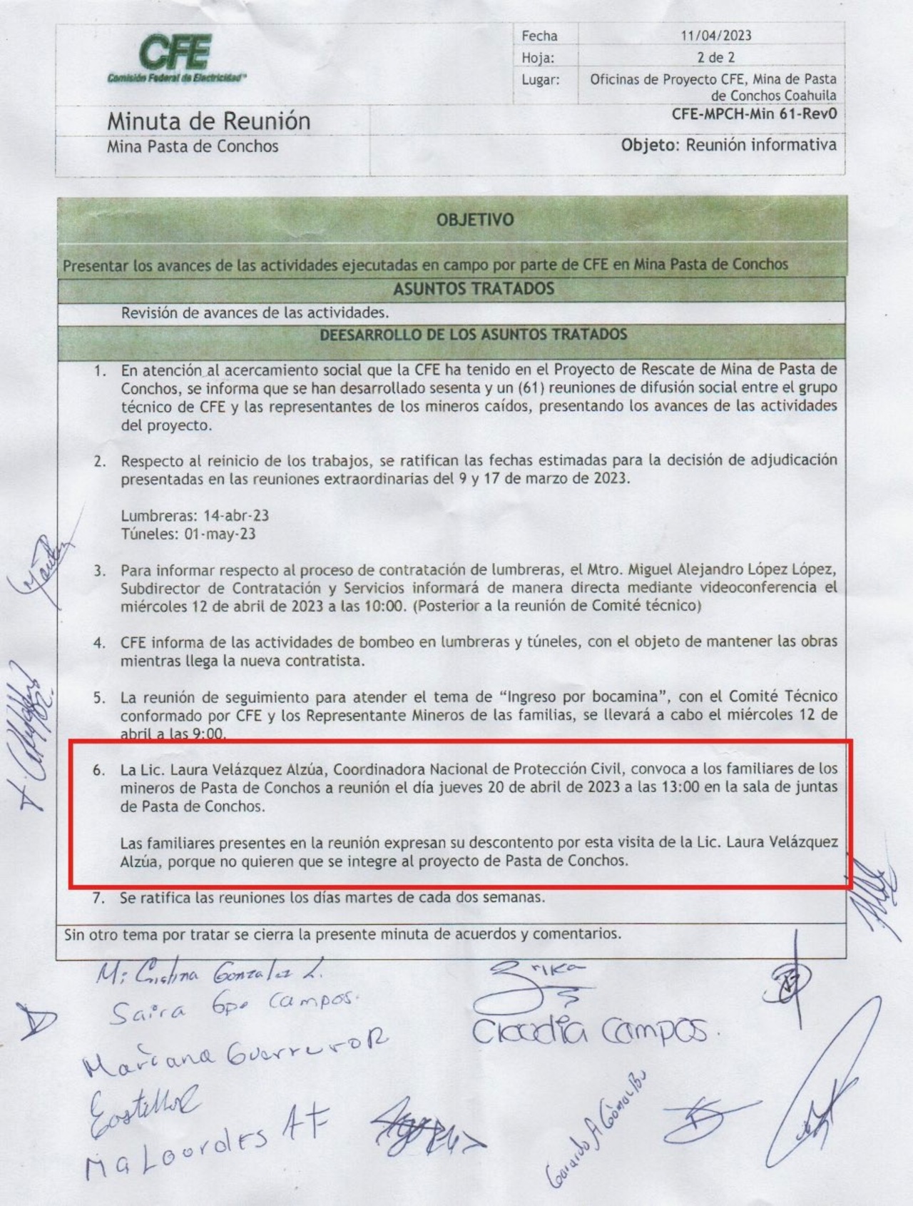 A inicios de sexenio la Comisión Federal de Electricidad fue comisionada por el presidente Andrés Manuel López Obrador para el rescate de los 63 cuerpos.