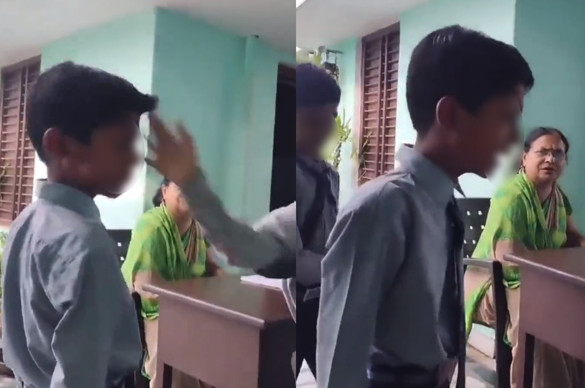 “Hit harder”;  A teacher forces students to slap their classmates