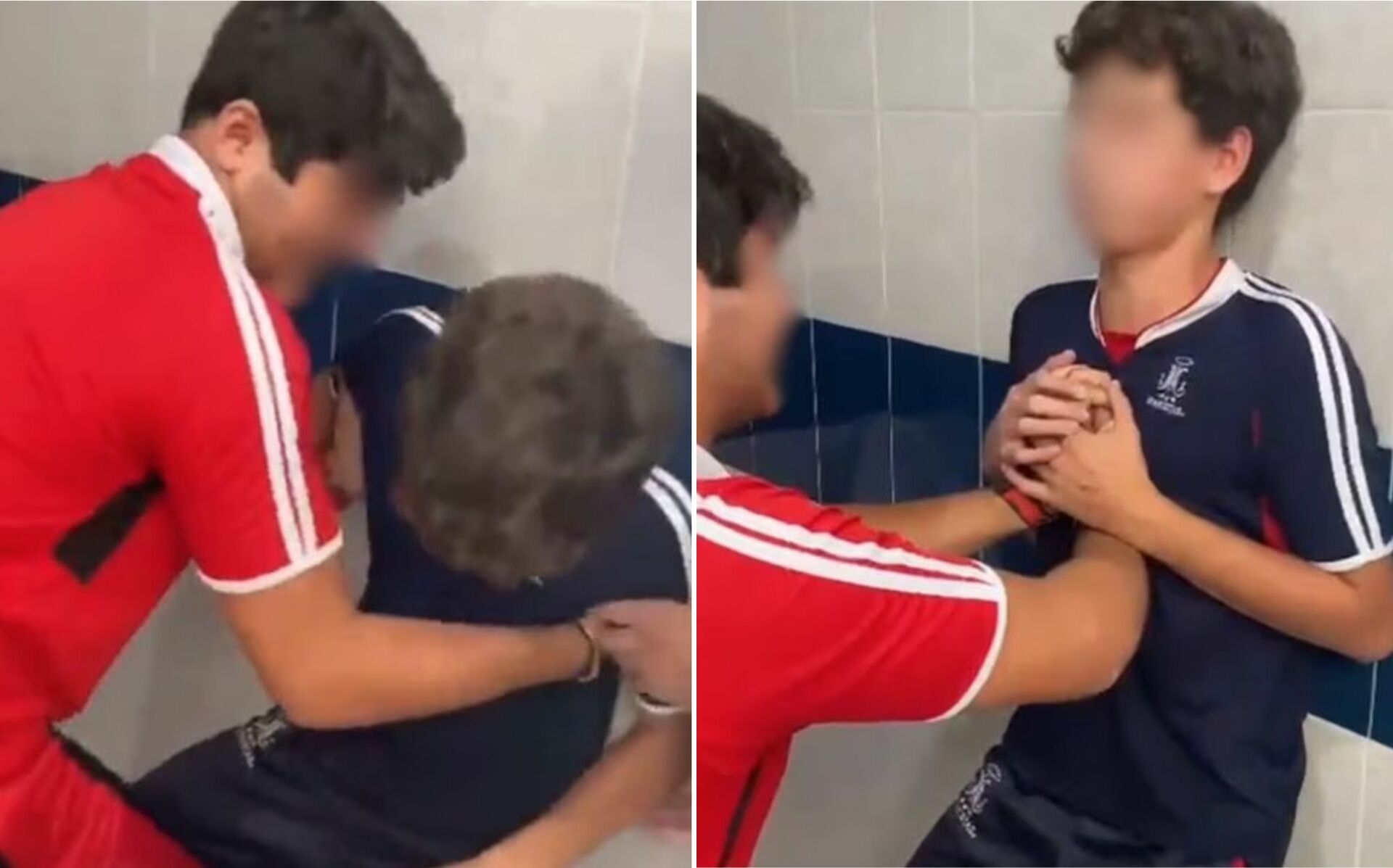 En algunos de los videos que se han vuelto virales en TikTok, se aprecia cómo un estudiante aprieta el pecho de su compañero, que segundos después se desvanece.
