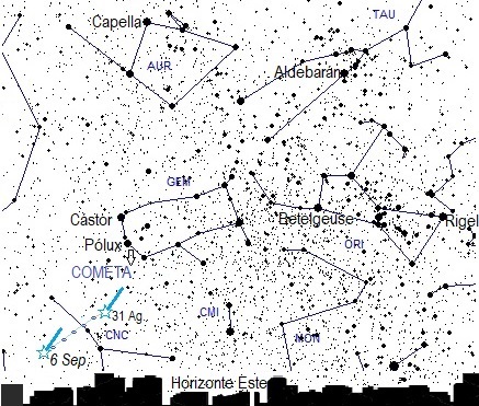 Carta celeste que muestra la trayectoria del cometa Nishimura. (Crédito: Josep M. Trigo/CSIC-IEEC.)
