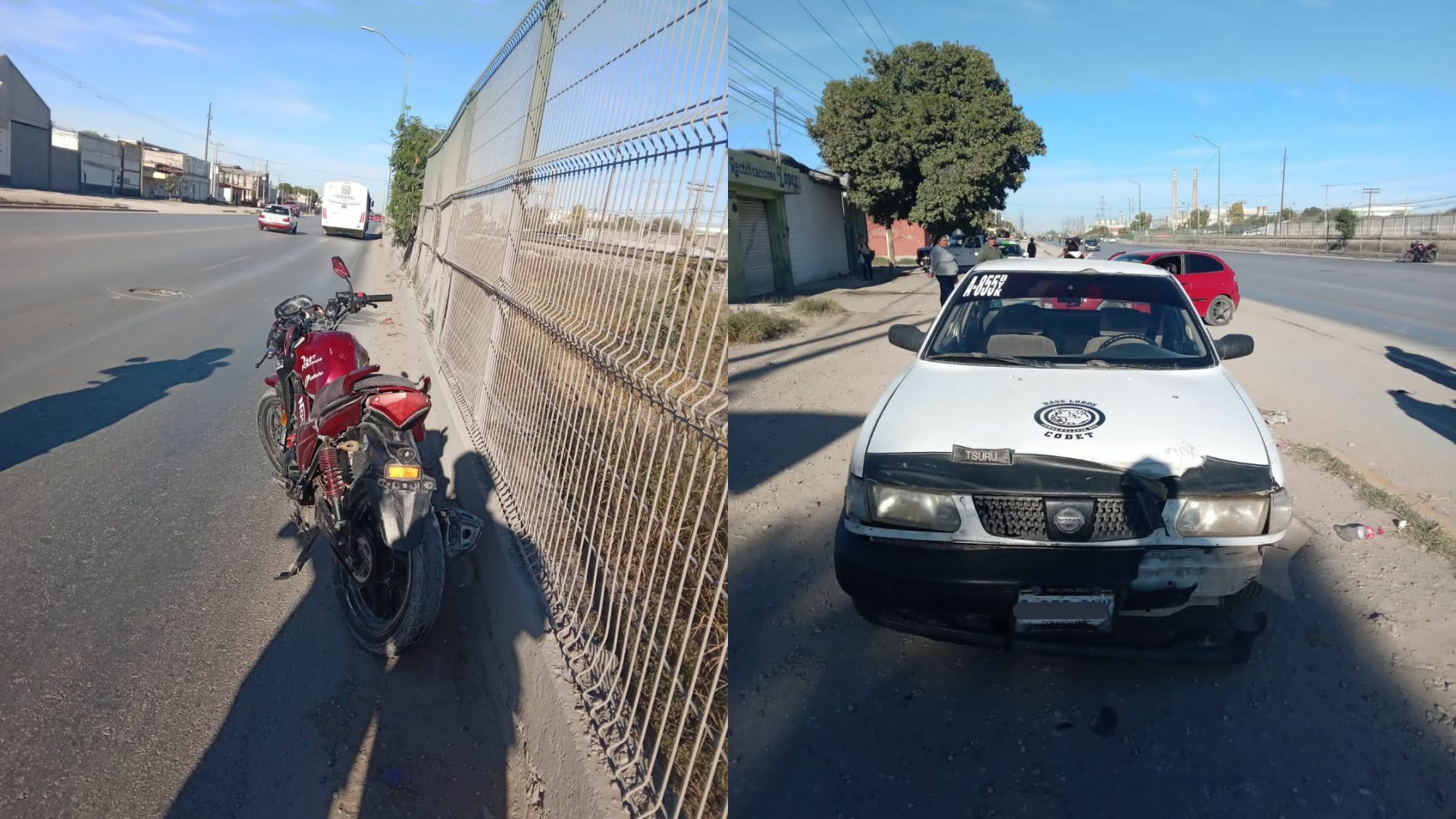 Un taxista se impactó por alcance contra un motociclista en la colonia Miguel de la Madrid de la ciudad de Gómez Palacio y lo envió al hospital.