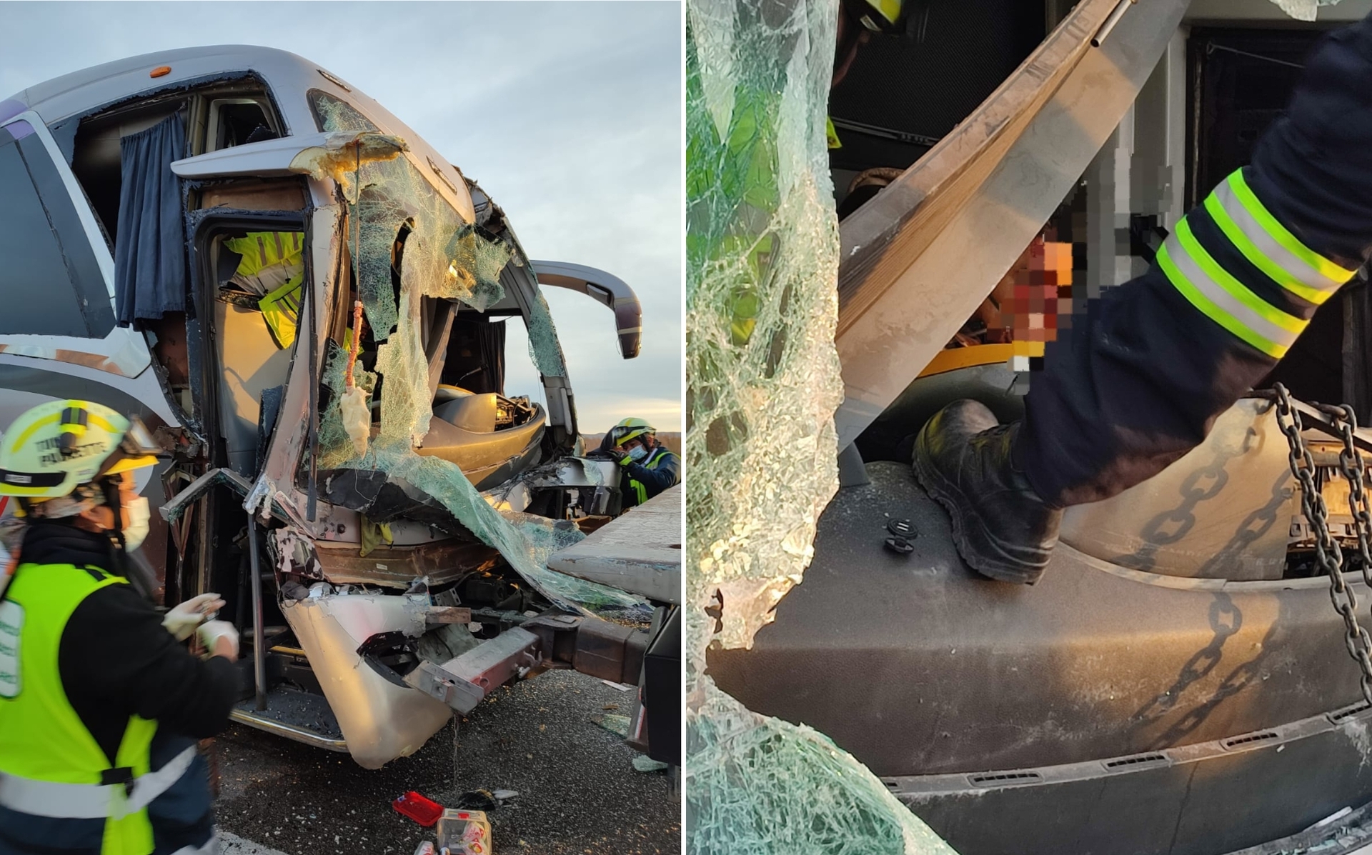Este viernes, un autobús de pasajeros se impactó en la parte posterior de un tráiler en la autopista Gómez Palacio-Jiménez.