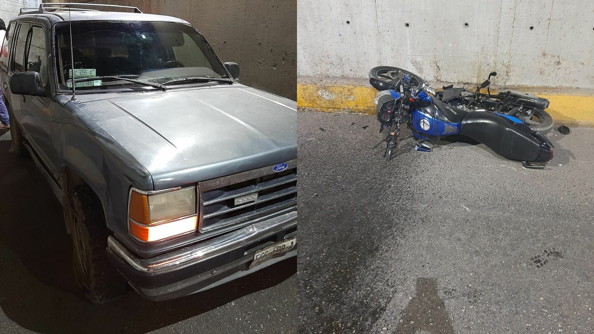 Una camioneta se impactó contra un motociclista que circulaba sentido contrario en uno de los túneles del Paso desnivel Alianza, en Torreón.
