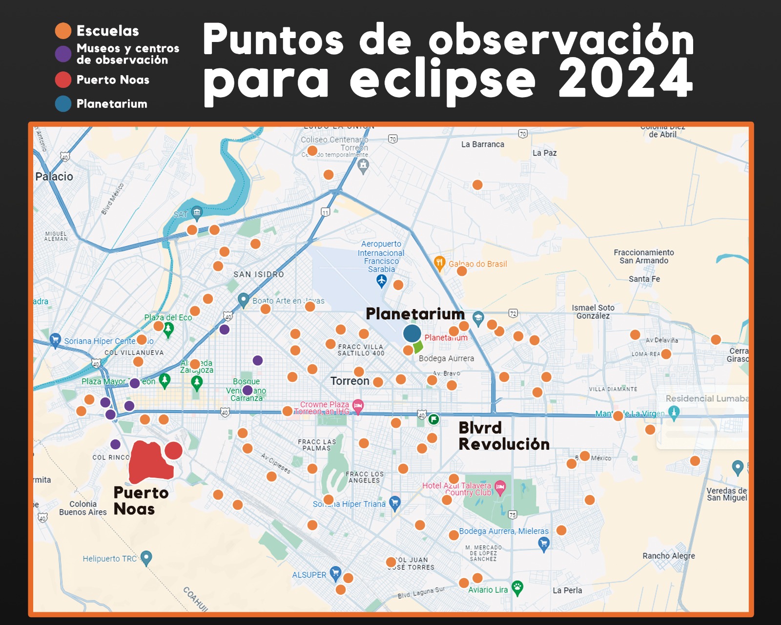 Puntos de observación del eclipse 2024