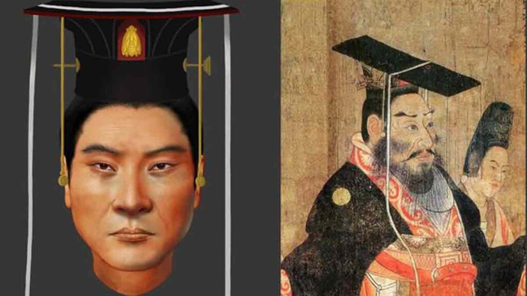 Reconstrucción junto a pintura del emperador Wu. Foto: Universidad de Fudan