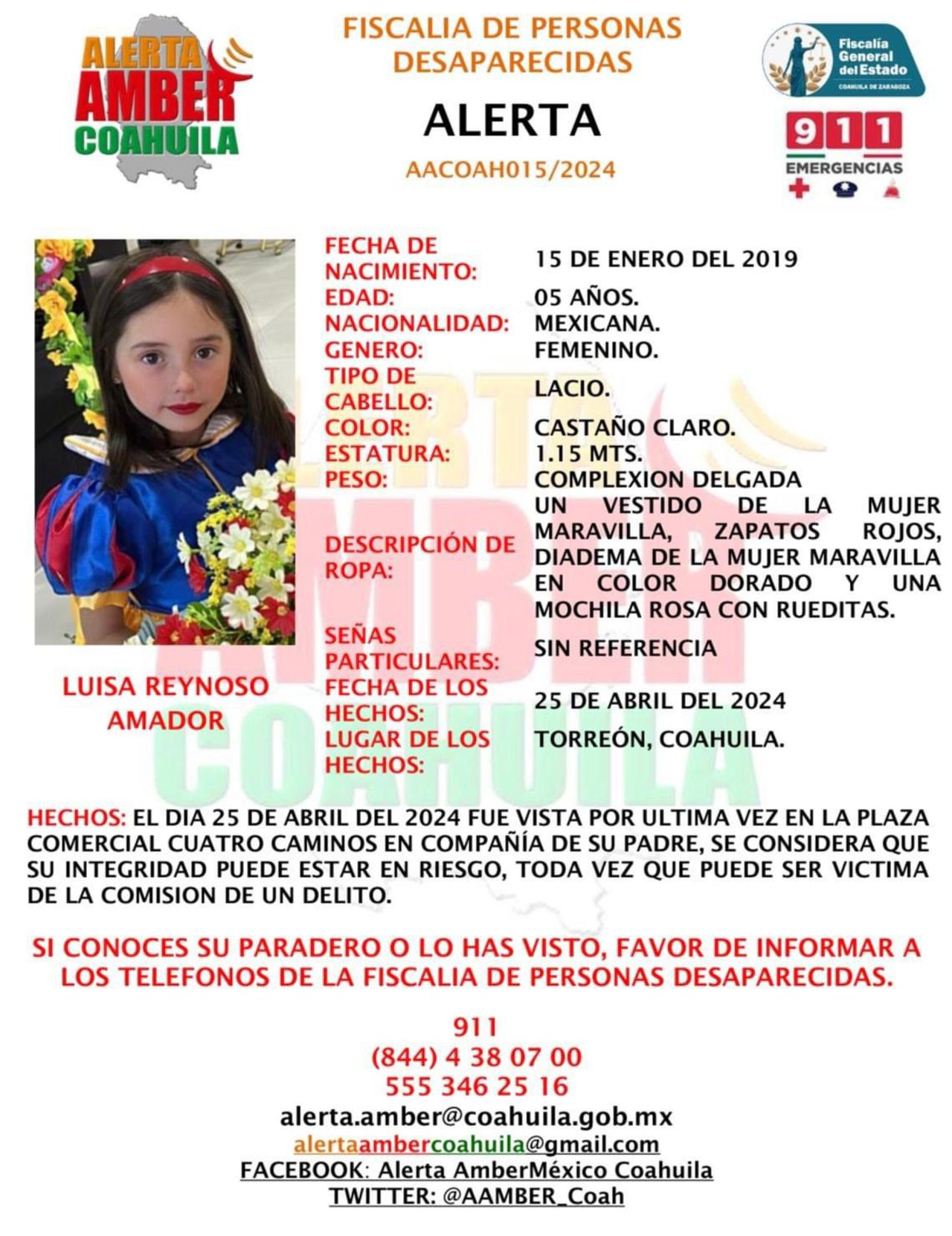 La Fiscalía de Personas Desaparecidas en Coahuila puso a disposición el número 844-438-07-00 para cualquier información.