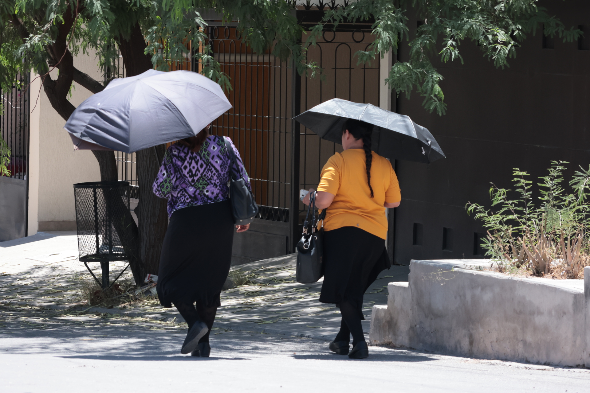 Mujeres se protegen del sol con paraguas. (VAYRON INFANTE)