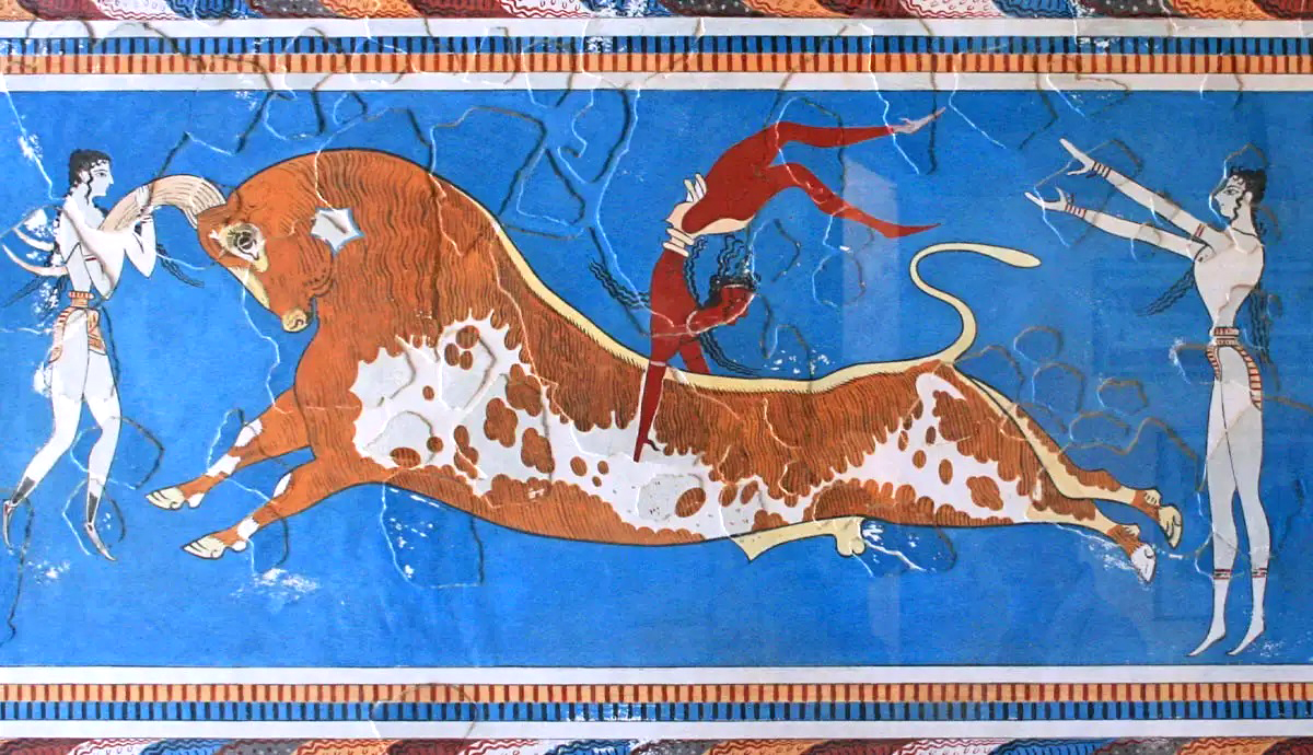 Fresco del salto de toro en el Palacio de Knossos, Grecia, 1450 A.C. Imagen: Daily Art Magazine