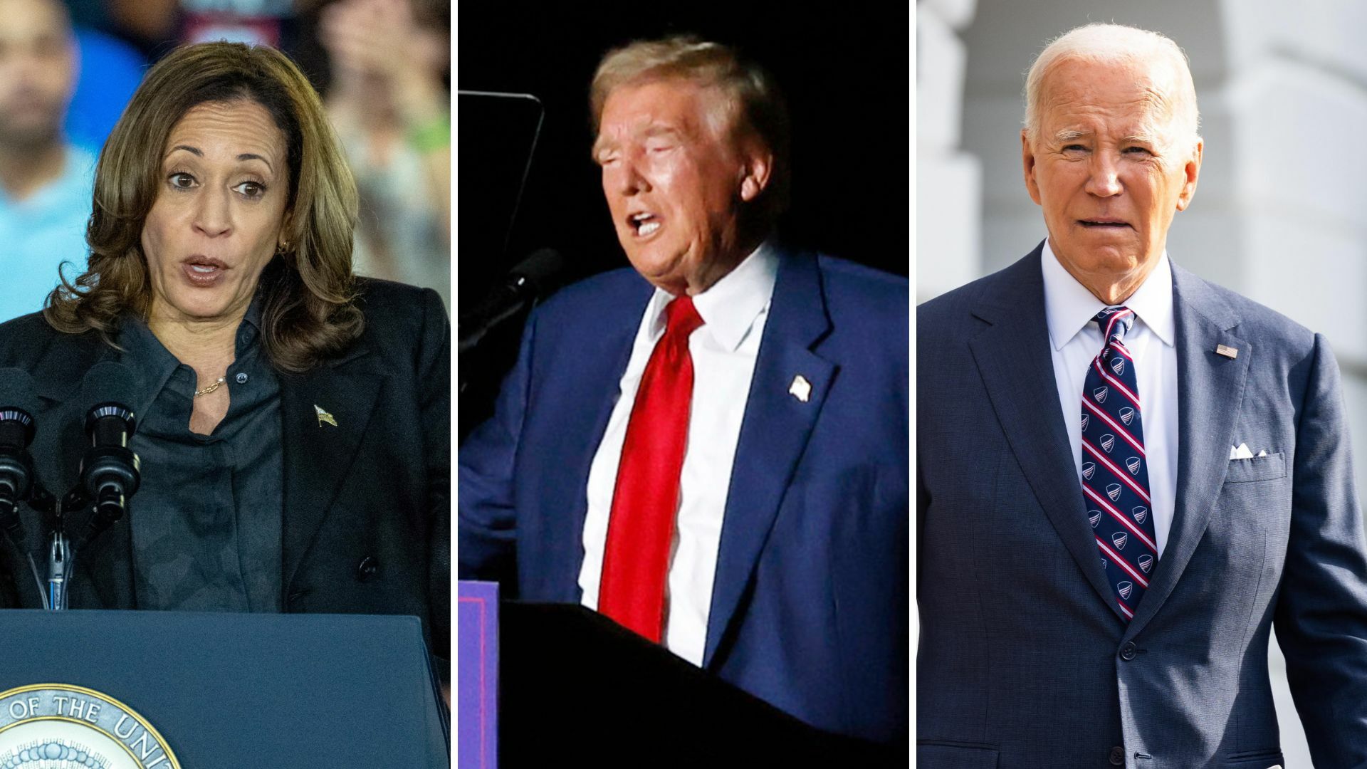 Donald Trump, Joe Biden y la vicepresidenta Kamala Harris. (ARCHIVO)