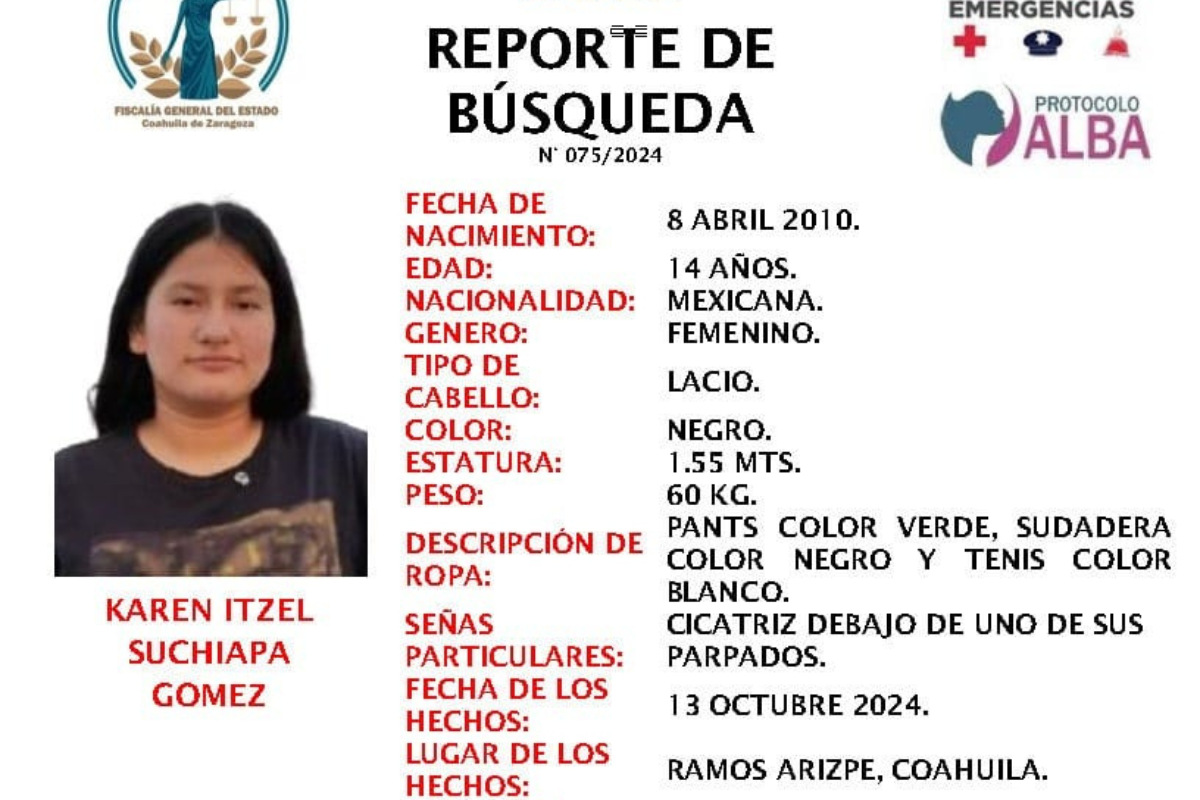 Activa Fiscalía de Coahuila protocolo Alba por desaparición de joven en Ramos Arizpe