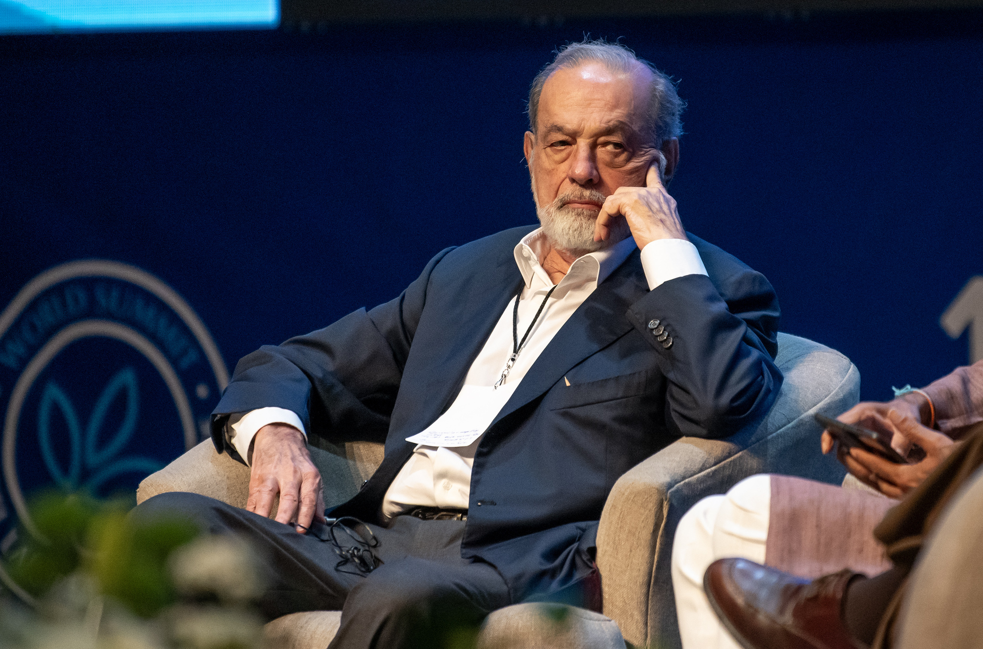 Carlos Slim en la XIX Cumbre Mundial de Premios Nobel por La Paz, el 20 de septiembre de 2024 en la ciudad de Monterrey. EFE/ Miguel Sierra