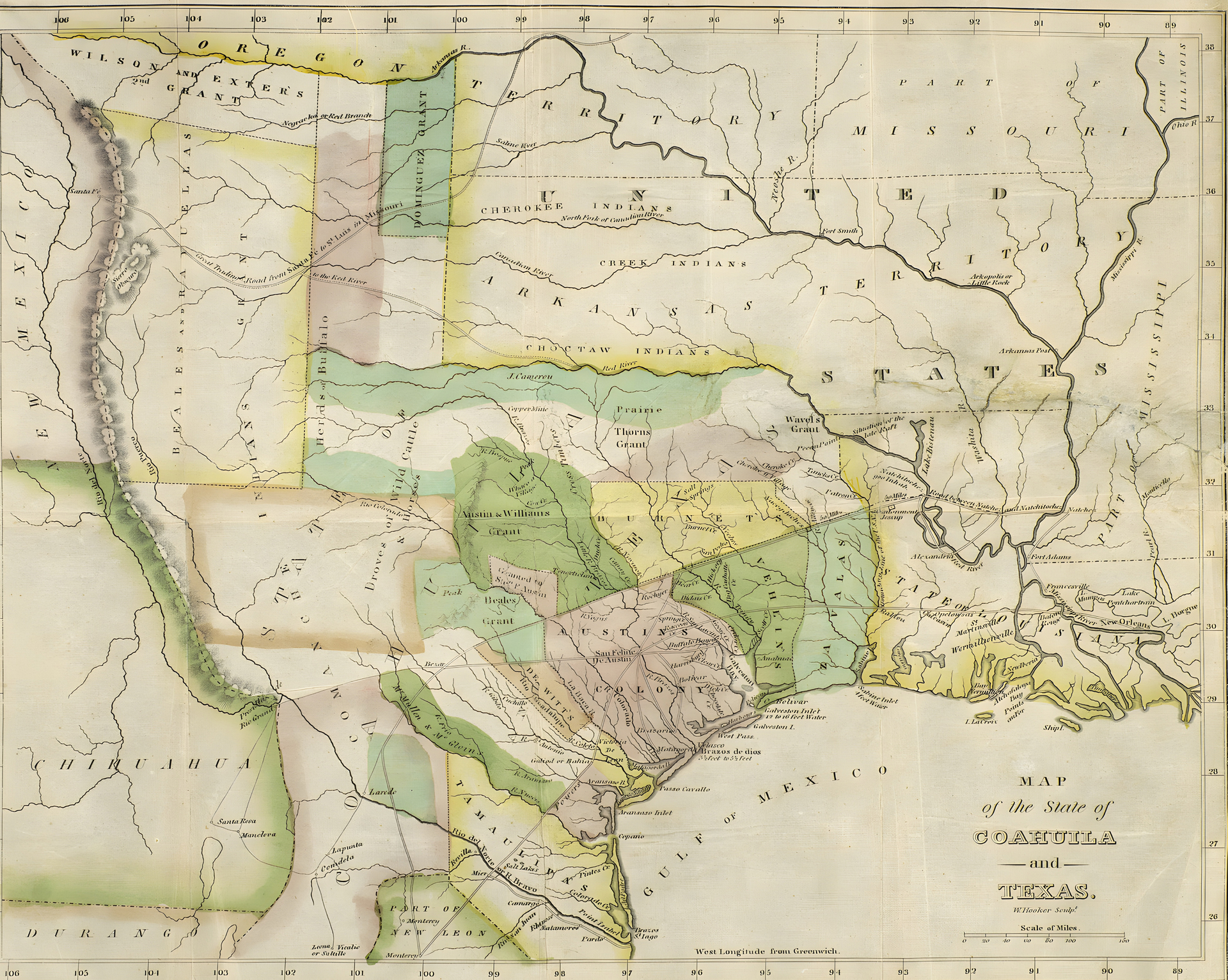 Mapa del estado de Coahuila y Texas.