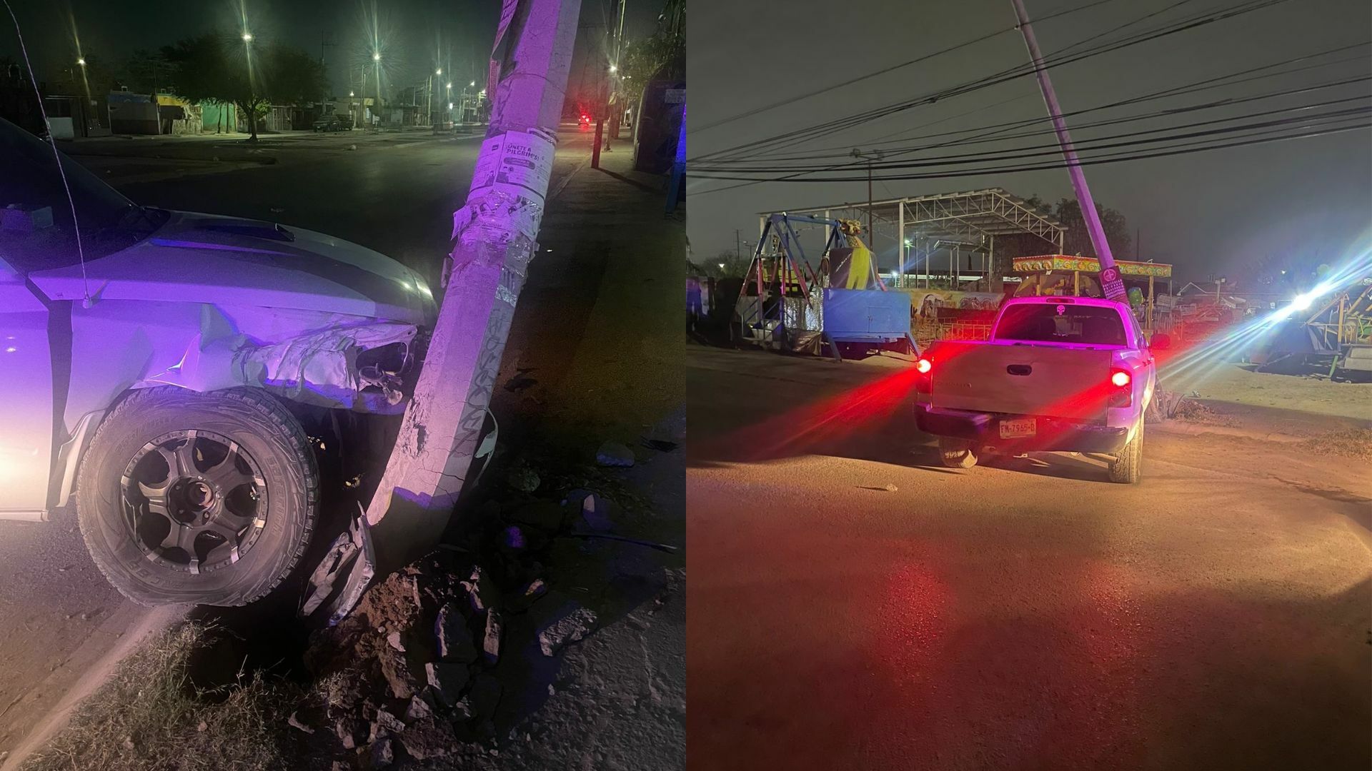 Abandonan camioneta tras chocar contra poste en Gómez Palacio