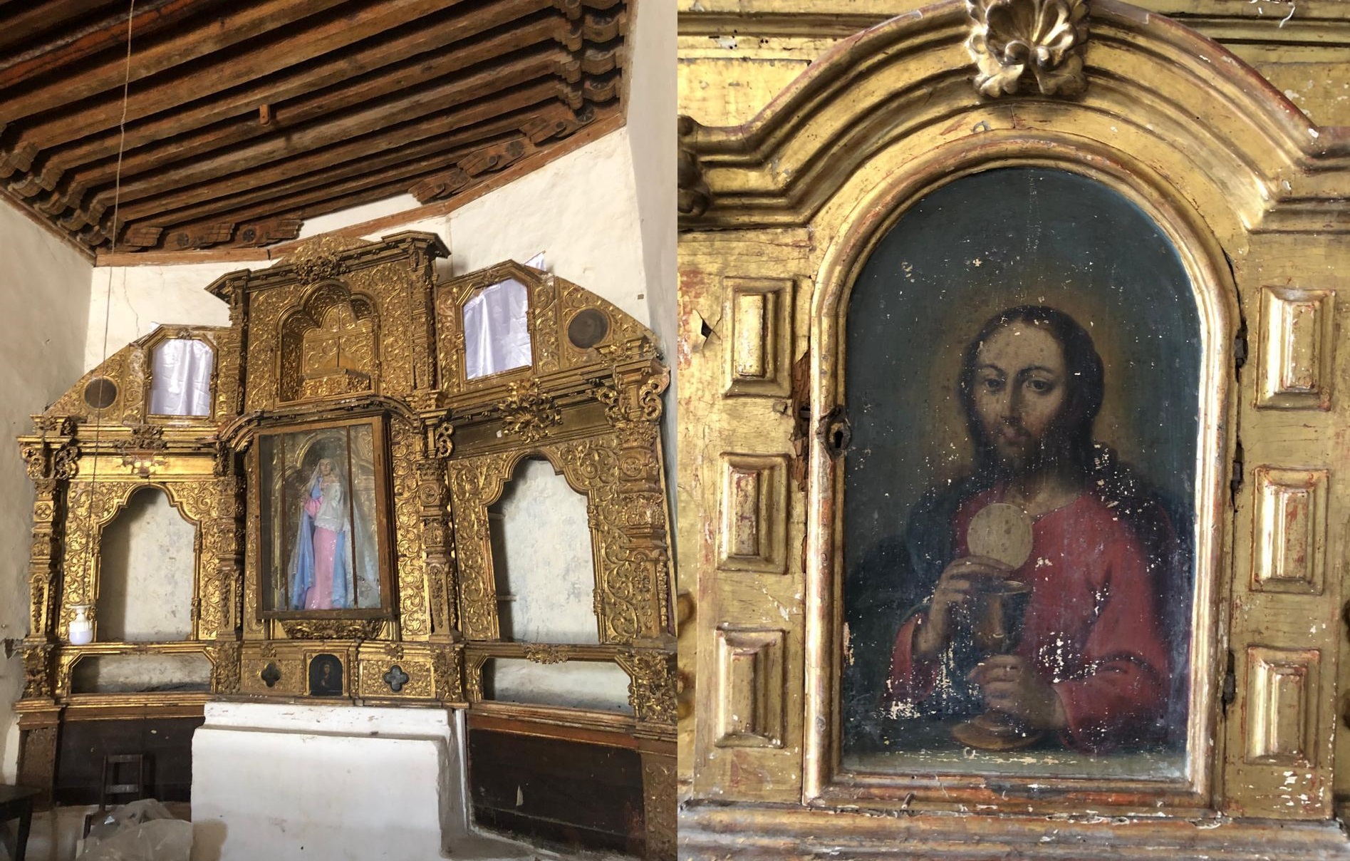 Los retablos son de madera con acabados en hoja de oro. Las acciones de mantenimiento consistieron
en limpieza a mano y fumigación (CORTESÍA)