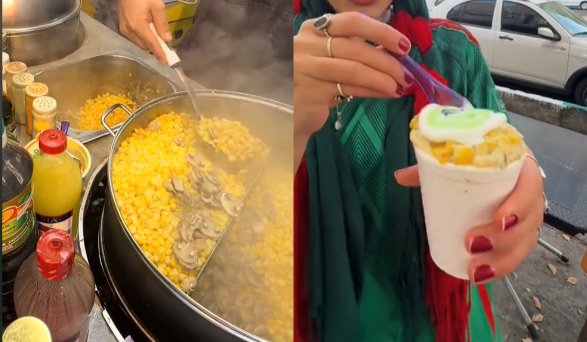 Tiktoker muestra la peculiar forma de vender esquites en Irán