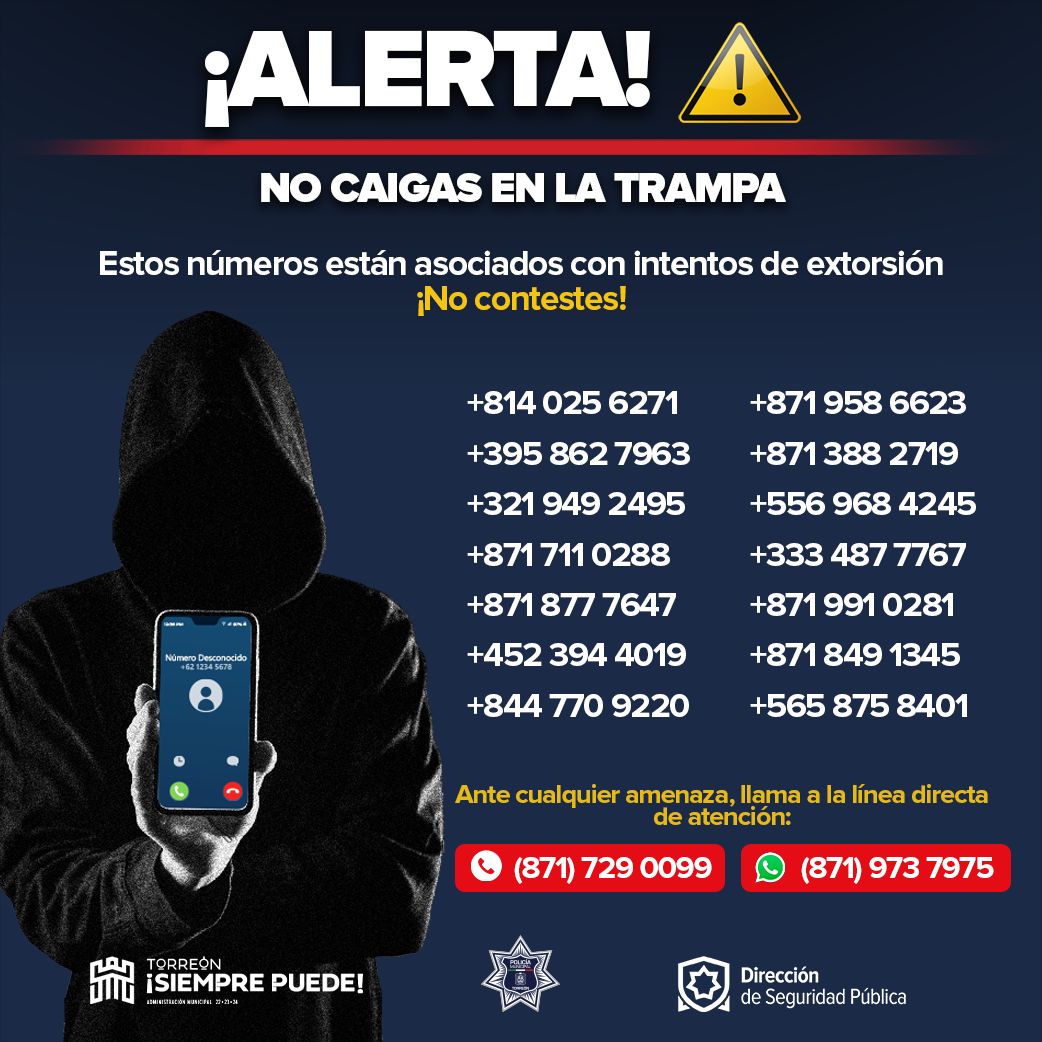 DSPM Torreón exhorta a evitar extorsiones telefónicas