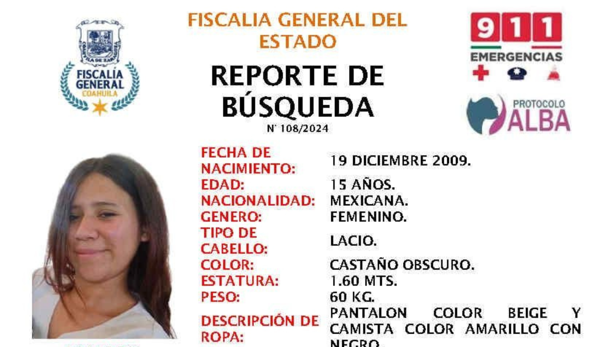 Adolescente desaparecida en Saltillo: buscan a Vianney Berenice García García