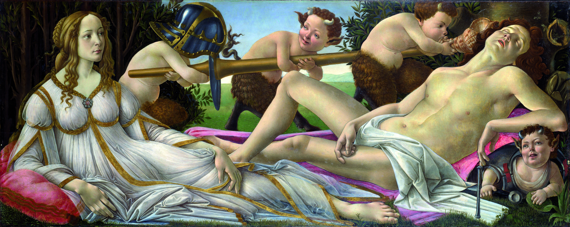 Venus y Marte (dioses del amor y de la guerra, respectivamente), 1485, de Sandro Botticelli. Imagen Venus and Mars National Gallery.