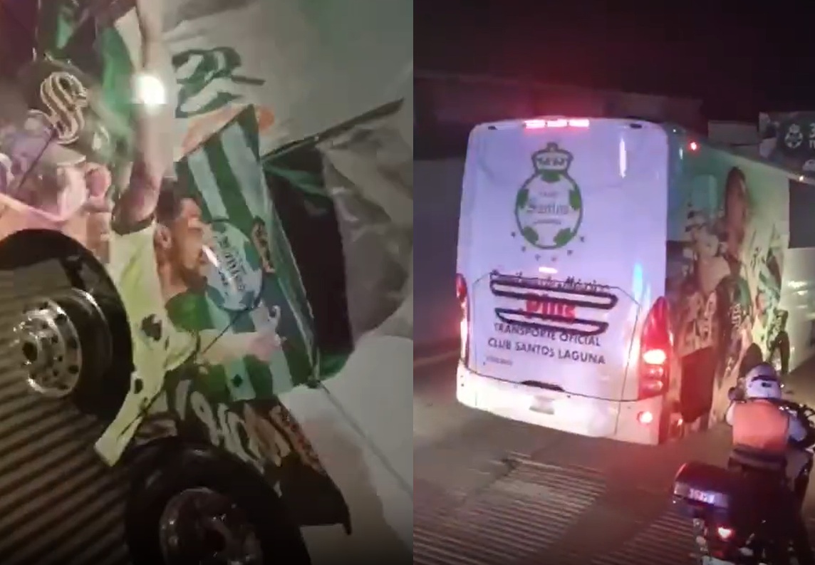 Autobús del Santos Laguna sin una llanta (CAPTURA)