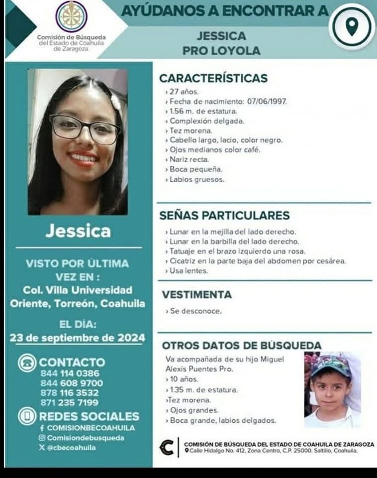 Mantienen activa búsqueda de Jessica Pro y su hijo Miguel, desaparecidos en colonia Villa Universidad Oriente