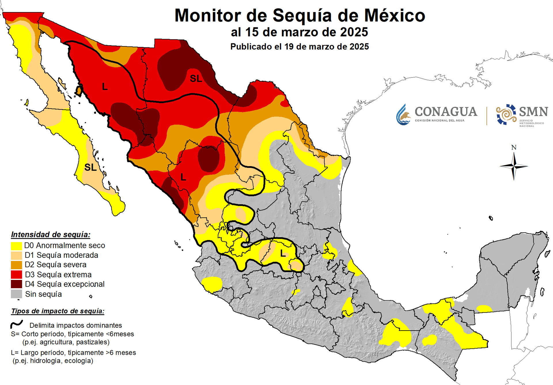 42.4% de la superficie del territorio nacional cuenta con sequía de moderada a excepcional