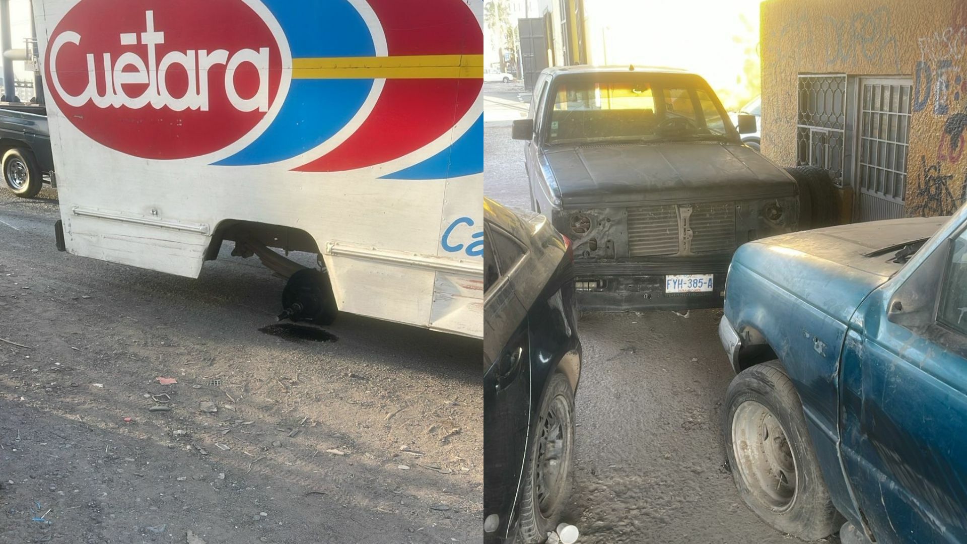 Camión pierde una llanta y provoca daños a tres autos estacionados en Gómez Palacio