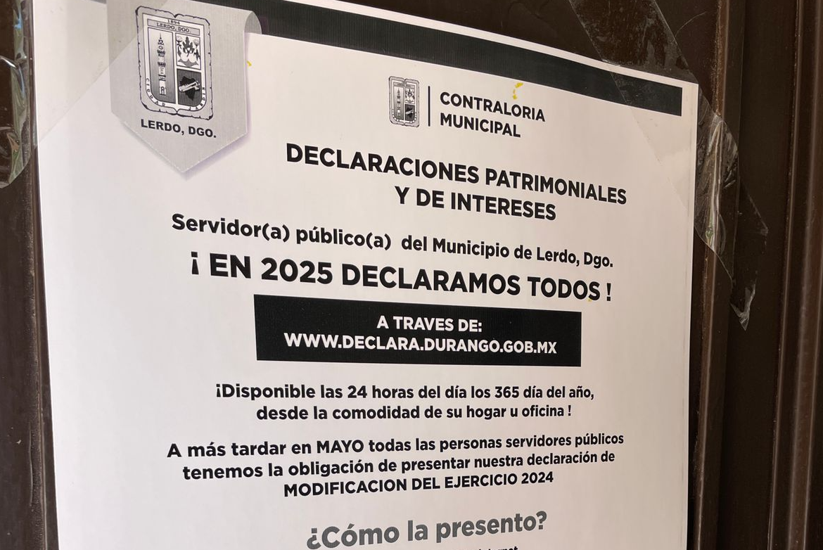 En mayo los servidores públicos de Lerdo presentan su declaración patrimonial