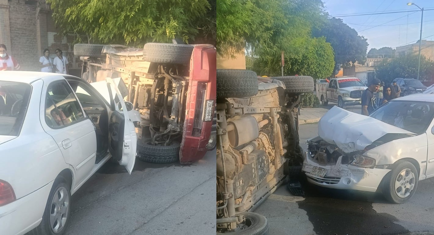 Camioneta termina volcada tras ser impactada por otro auto en Gómez Palacio