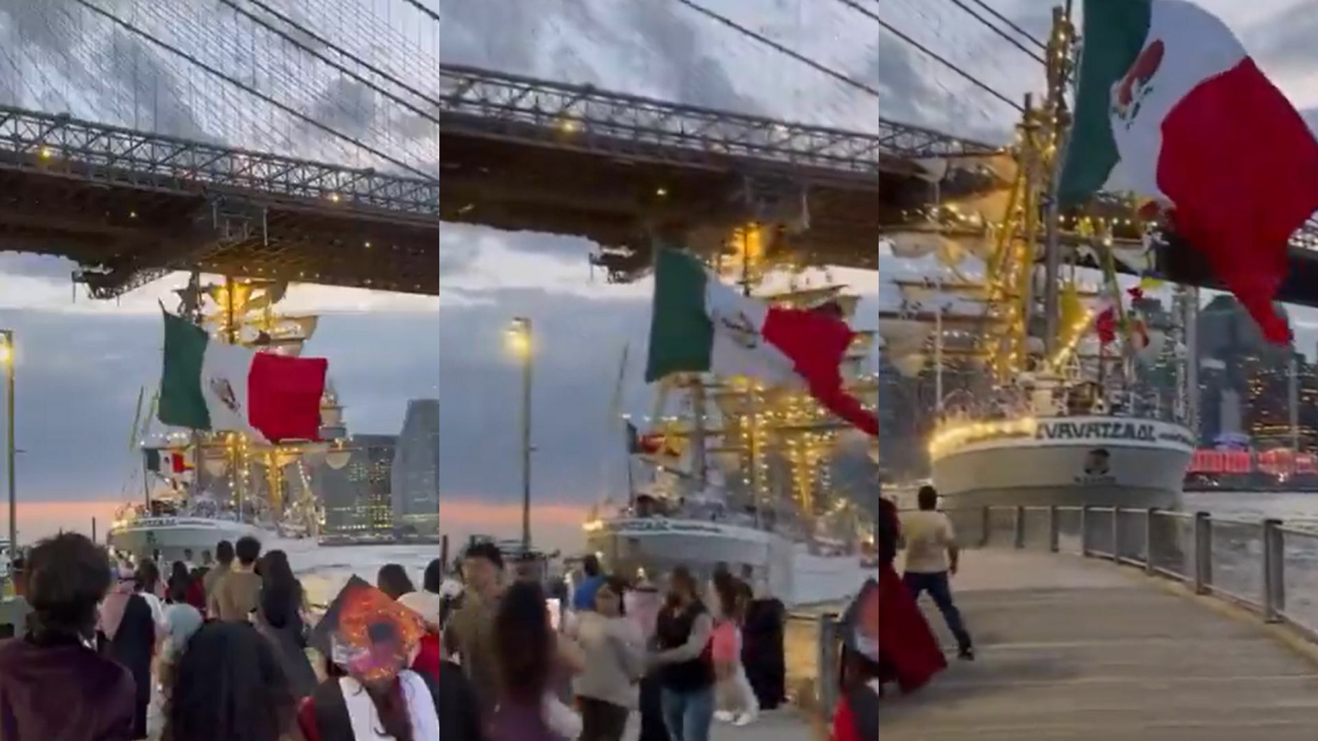 Buque de la Armada de México impacta puente de Brooklyn durante maniobra en Nueva York | Video