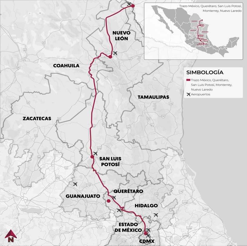 ¿Cuál será la velocidad del trayecto del tren de pasajeros Saltillo a Nuevo Laredo?