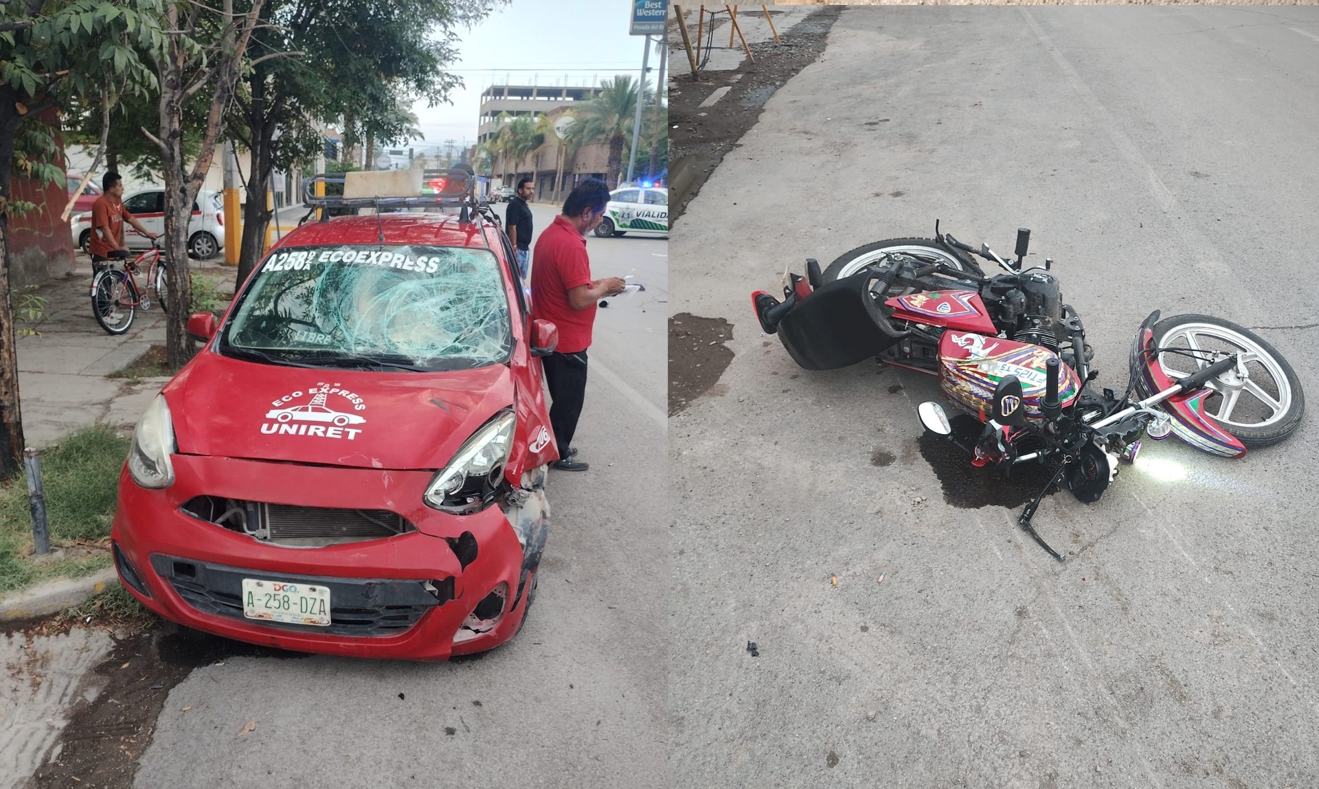 Motociclista ebrio choca contra taxi en el Centro de Gómez Palacio; circulaba en sentido contrario