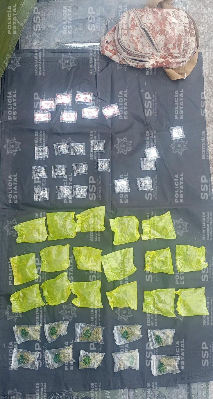 Aseguran mochila con cristal, marihuana y cocaína en Gómez Palacio