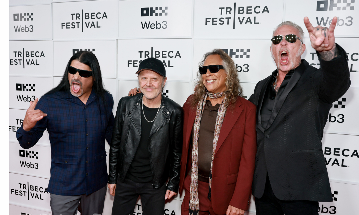Metallica durante la alfombra roja en la presentación nuevo documental 'Metallica Saved My Life' en el Festival de cine de Tribeca. Foto: EFE